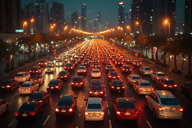 Heavy traffic and road closures sign near the Dubai Mall area on New Year's Eve.